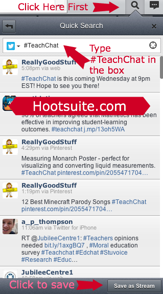 Hootsuite.com is one of the options for joining #TeachChat, Really Good Stuff's education Twitter chat.